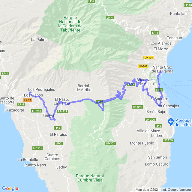 Carte du sentier de randonnée: L&iacute;nea 300: Sta Cruz - Los Llanos