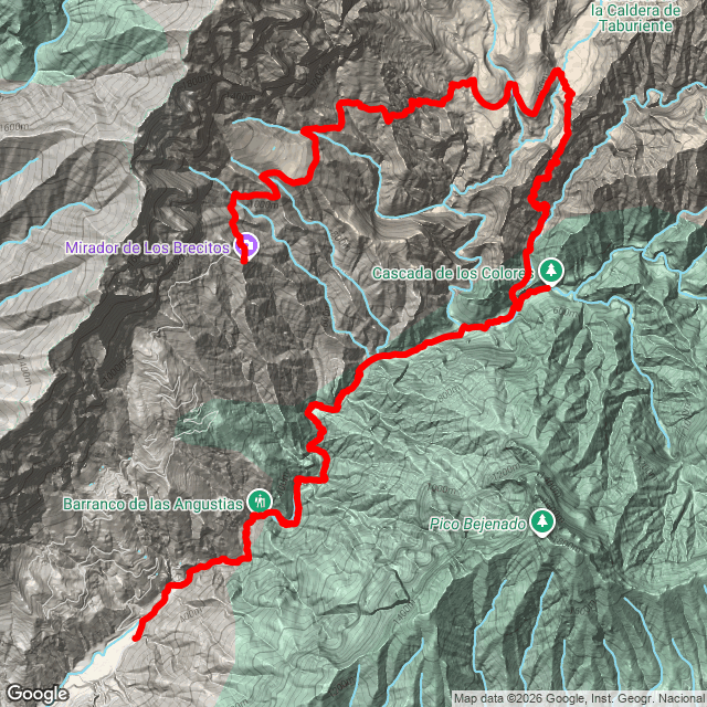 Mapa del sendero: Los Llanos/Los Brecitos-Campamento-Barranco Las Angustias-Aparcamiento