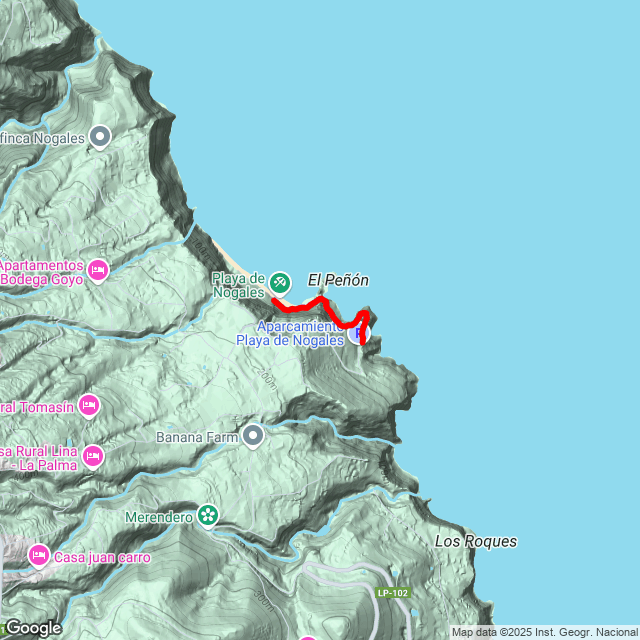 Hiking map of the trail footpath: Puntallana/Playa de Nogales